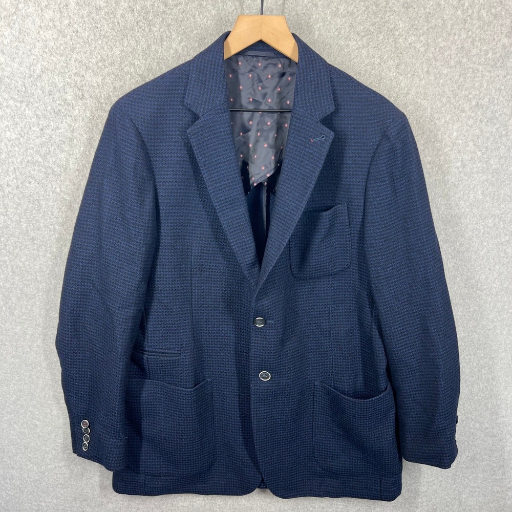 Bugatchi Blazer Mens 42 Blue Wool Textured Two Button Sport Coat Unstructured EC